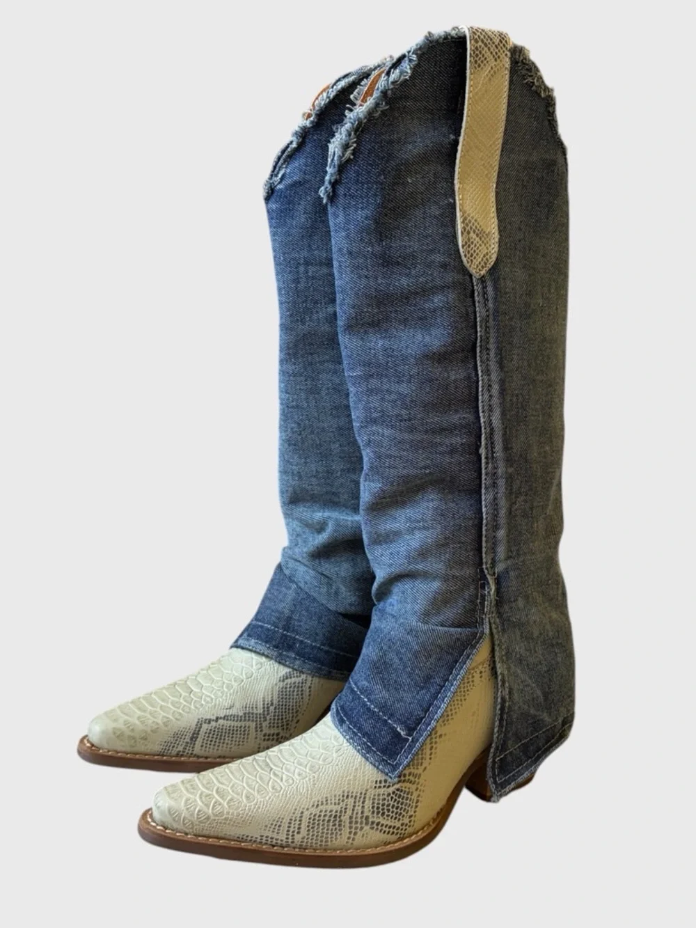 NWB Dingo Shabby Women's Leather Boots Size 7.5 Denim Shaft Boho Western Cowgirl - Picture 3 of 16